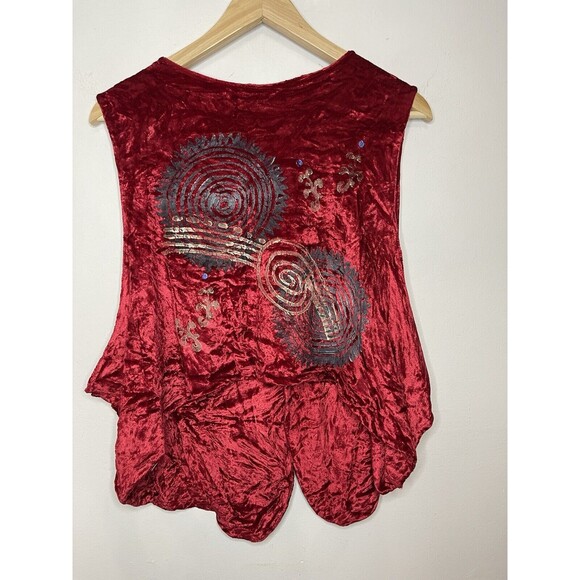 Blue Fish Women's Vintage Crushed Red Velvet Vest Top Handpainted - Picture 5 of 7